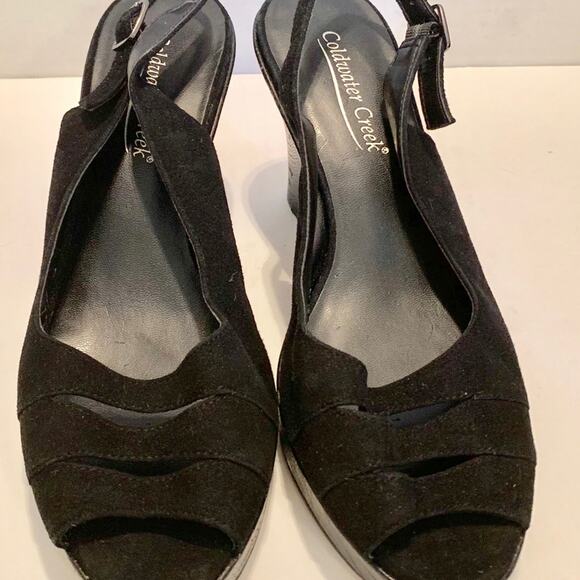 Coldwater Creek black suede peep toe Heeled sandal - Picture 1 of 7